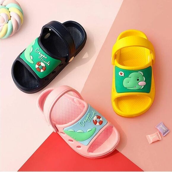 NWT Navy Dinosaur Kids Open Toe Clogs/ Slides Size 5-5.5 - Picture 3 of 4